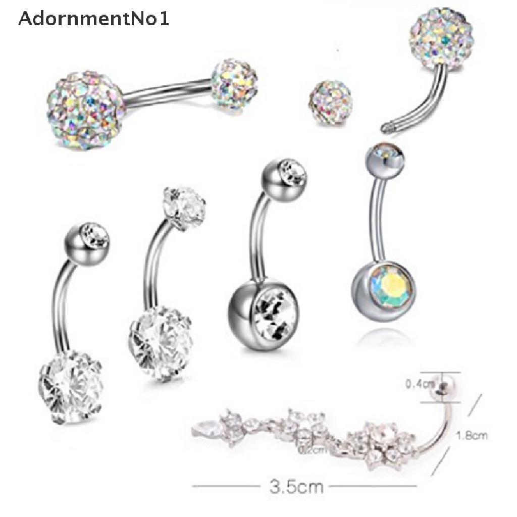 (AdornmentNo1) 7pcs / Set Cincin Tindik Perut / Pusar Bahan Stainless Steel Hias Kristal Untuk Wanita