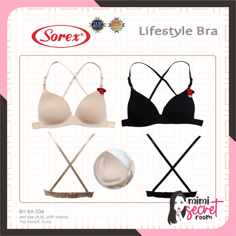 ❤ MIMI ❤ Sorex Fashion Bra Lifestyle Pesta Tali X Kait 1 Push Up Tanpa Kawat Cup B BH BA 036