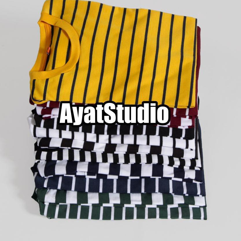 Terlaris Grosir Kaos Polos STRIPE Baju Polos Salur Garis Garis Pria Wanita Merah Hitam Navy Medium B
