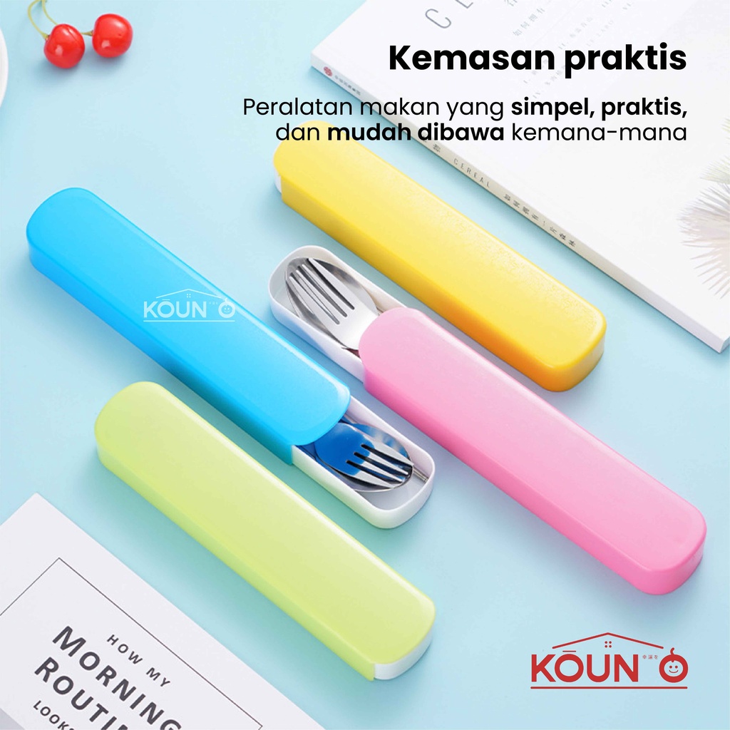 1 Set Alat Makan Sendok Garpu Sumpit Stainless Steel + Box Portable Travel Cutlery Set Food Grade