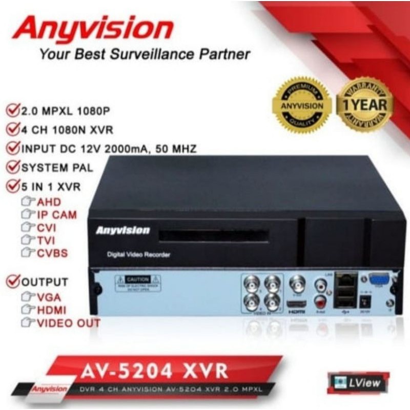 XVR/DVR 4 CH ANYVISION AV-5204 2MP 1080P FULL HD