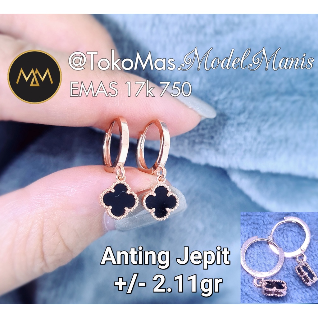 Anting Jepit Bulat Van Cleef emas rosegold 750 kadar 17k