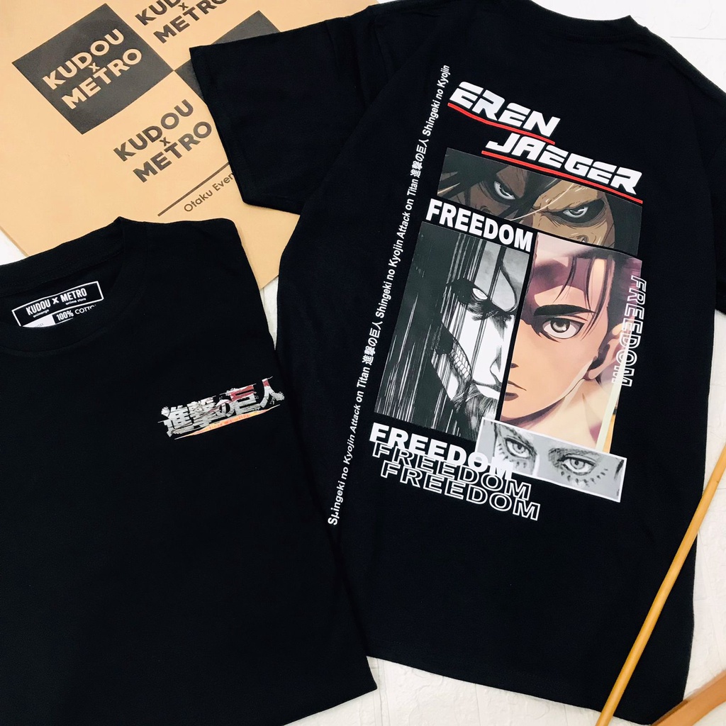 Tshirt Eren's Freedom Black Anime Manga Attack On Titan Premium Unisex