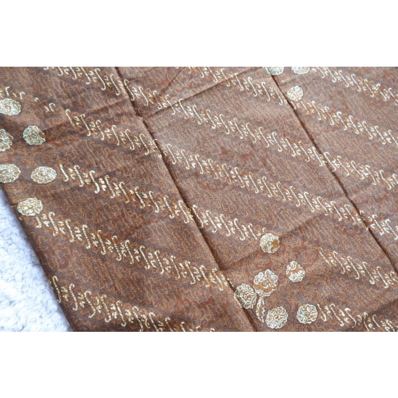 Kain Batik Cap Kombinasi Tulis Asli Lereng Ceplok Bunga Warna Coklat Abu Premium
