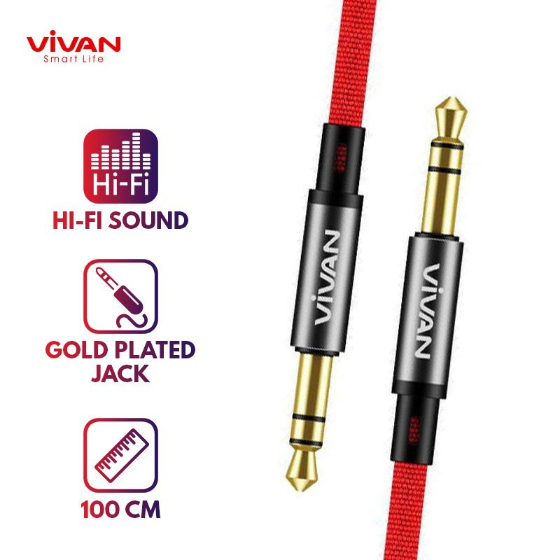 VIVAN AUX01 KABEL AUDIO AUX 3.5mm JACK 100cm UNIVERSAL COMPABILITY HP SPEAKER MOBIL MP3 BAHAN NILON 