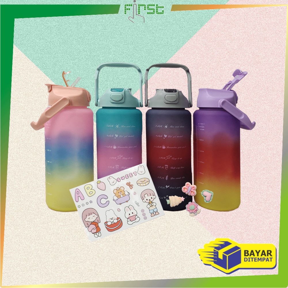 FH-C581 Botol Minum Tumbler 2Liter Gradasi Viral / Botol Air Motivasi Thumbler Pelangi Botol Penanda