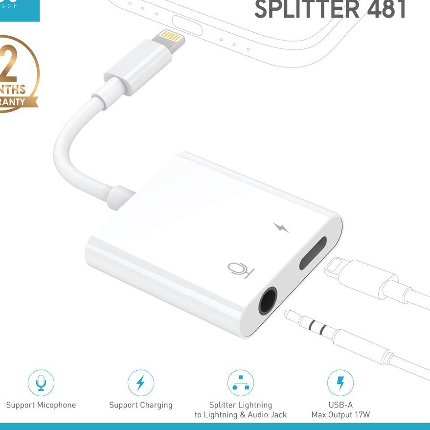 ₮ Splitter Lightning Iphone & Audio Jack, Charging, Audio & Mic YUU - YTG481IJ は
