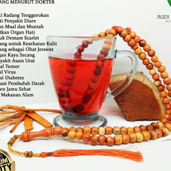 Tasbih Kayu Secang Kayu Delima Merah Brahma 99 Butir Asli dan Untuk Kesehatan Tanpa Pewaaan