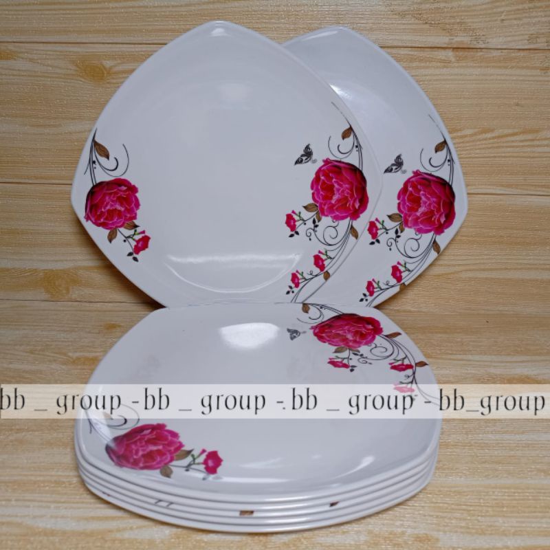 6 pcs piring prasmanan melamine asli segi 9inc melamine ware motif mawar