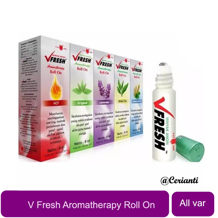 VFRESH | V FRESH Aromatherapy Roll On - Minyak Angin Cap Lang 8 ml | Fresh | Hot | Lavender | Green Tea | Barley Mint_Cerianti