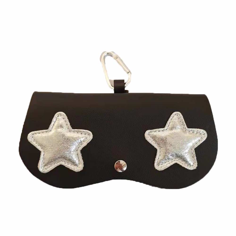 [ Silver Star ] Tempat Kotak Kacamata Gantungan Tas Wanita Korea Karakter Cute - Leather - Black