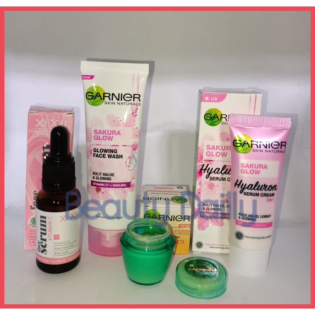 PROMO Paket 4 IN 1 Garnier - Garnier Sakura White Facial Foam 50ml + Garnier Sakura Glow Hyaluron Se
