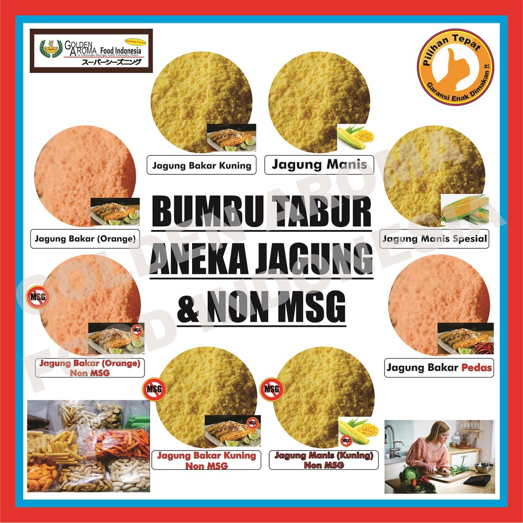 

Aneka Bumbu Tabur Snack Rasa Jagung Corn Untuk Tahu Crispy Kentang Goreng Mie Cimol Giling GAFI