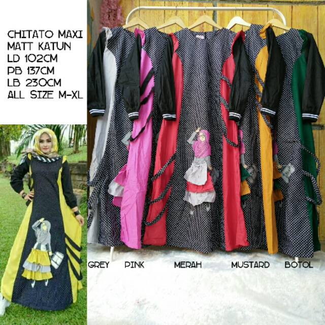 GAMIS CHITATO POLKA HITAM KATUN