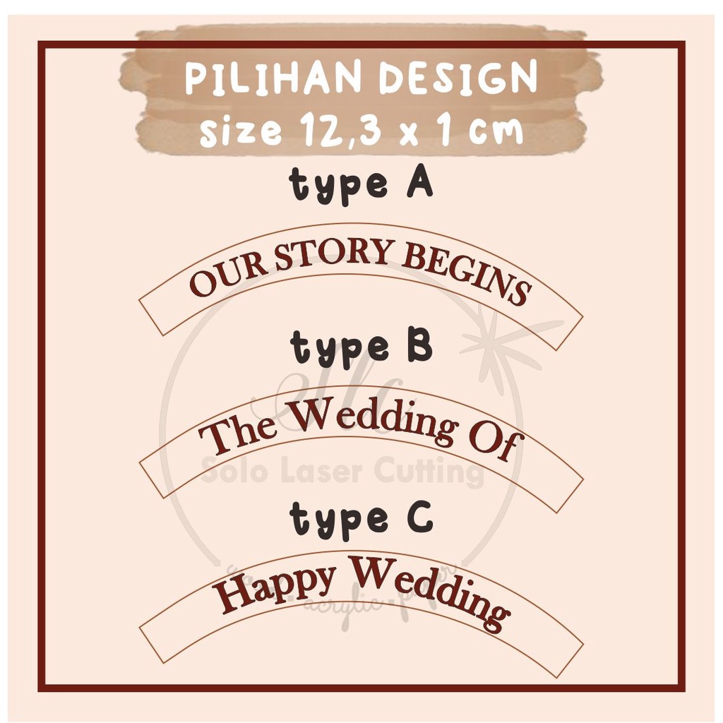 Chipboard kayu the wedding of | hiasan mahar setengah lingkaran | isian mahar /hiasan scrabook the wedding melingkar isi pigura mahar frame seserahan hantaran ukiran kayu tulisan wedding pernikahan anniversary gift box bahan kerajinan tangan craft