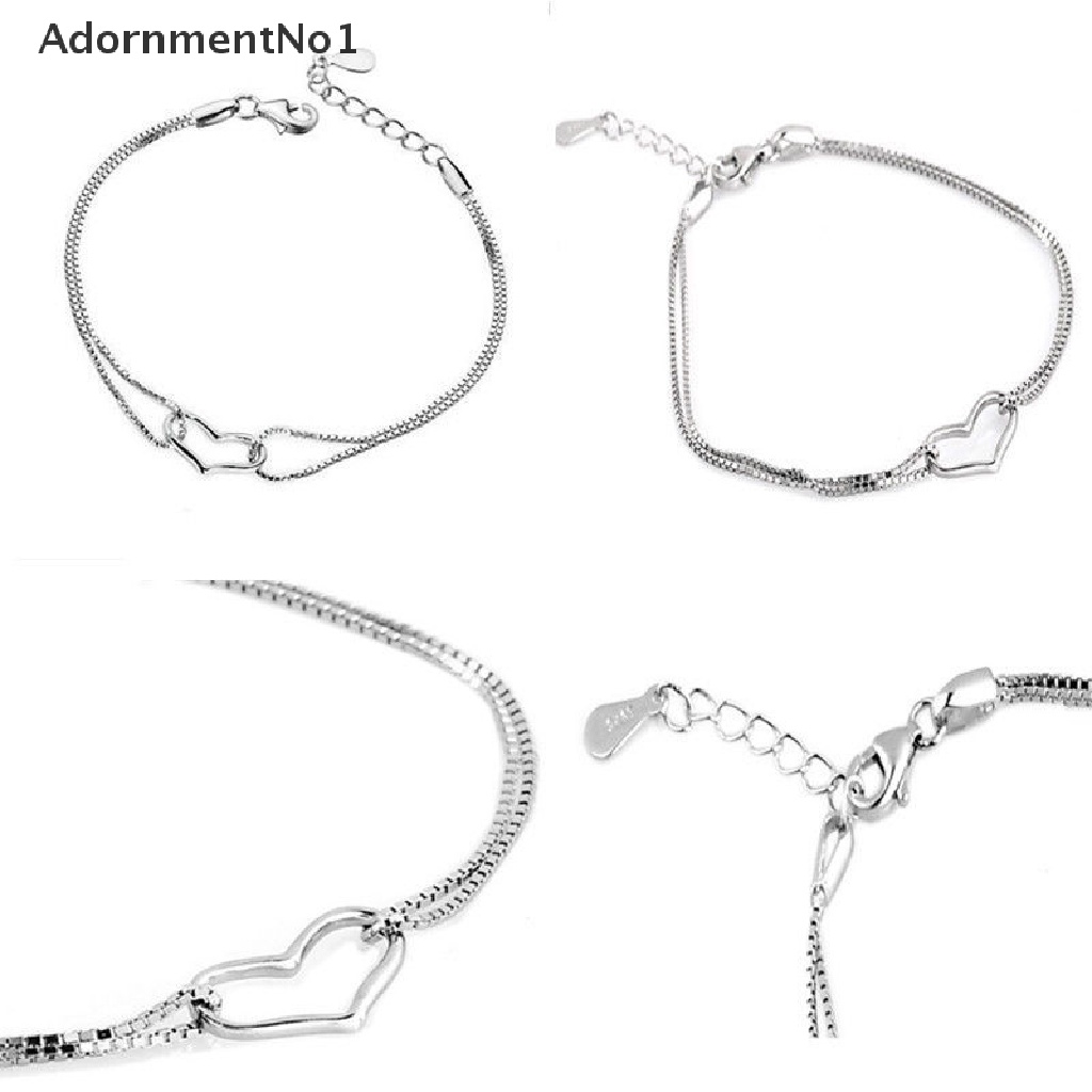 (AdornmentNo1) Gelang Tangan Rantai Lapis Silver 925 Motif Hati Untuk Perhiasan Wanita