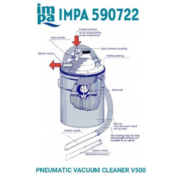 INDUSTRIAL PNEUMATIC VACUUM CLEANER V500 IMPA 590722 READY