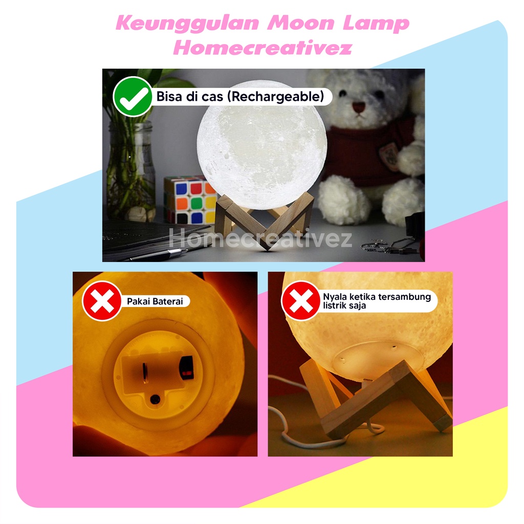 Homecreativez Lampu Bulan 3D Aesthetic Lampu Tidur Kamar 3D Lampu Bulan Moon Light