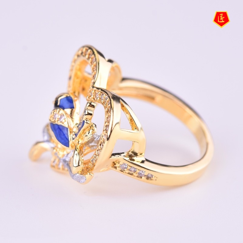 [Ready Stock]Creative Blue Bird Gold Ring Refined Personalized