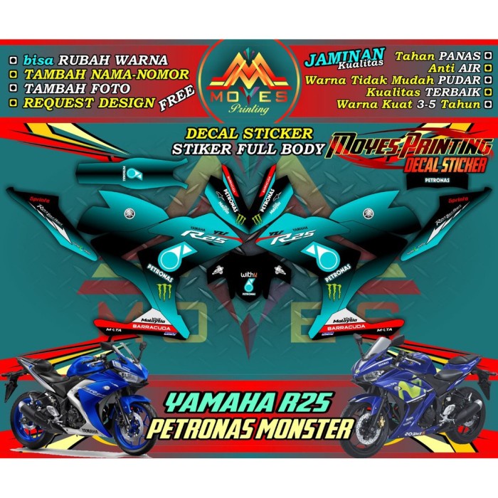 BISA COD Decal Sticker Yamaha R25 petronas custom Spec B