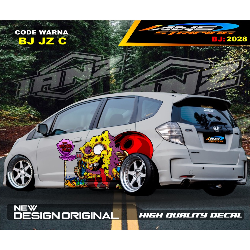 STICKER SPONGEBOB MOBIL HONDA JAZZ BRIO AGYA AYLA / VARIASI STICKER BODY SAMPING MOBIL BRIO MOBIL JAZZ / STIKER MOBIL