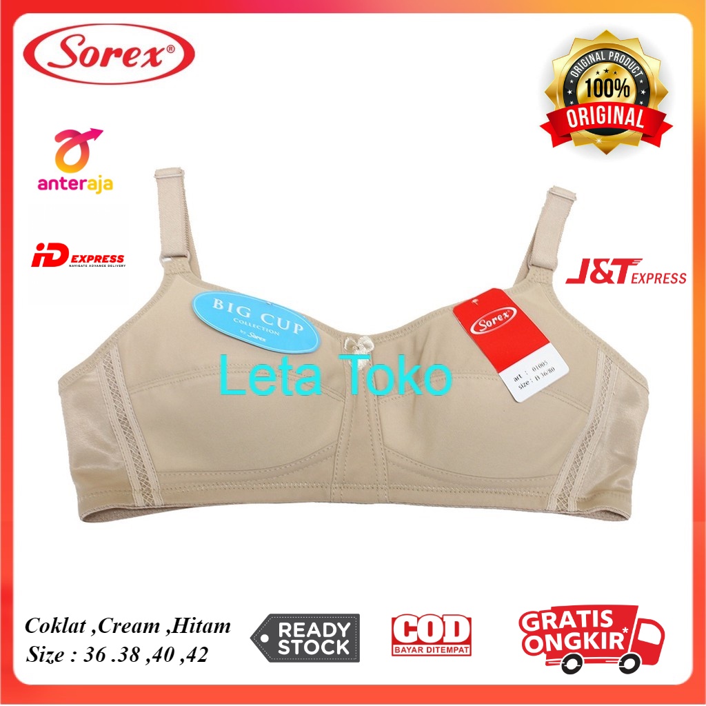 BRA Wanita Tanpa Kawat Original Sorex Big Cup BH Jumbo Cup Besar Polos Busa Tipis Kait 2 01005 Leta_