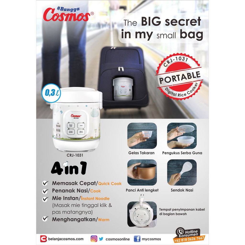 Rice Cooker Magic Com Mini Digital Cosmos CRJ-1031 / CRJ1031 / CRJ 1031 Kapasitas 0.3 Liter