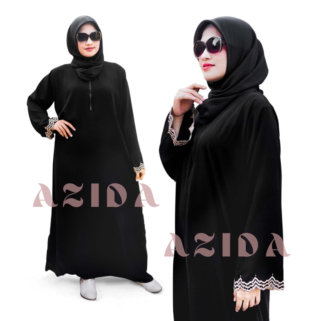 Abaya Hitam Polos Bordir Tangan Busui Friendly Resleting Depan Terbaru Abaya Hitam Polos Simple Keki