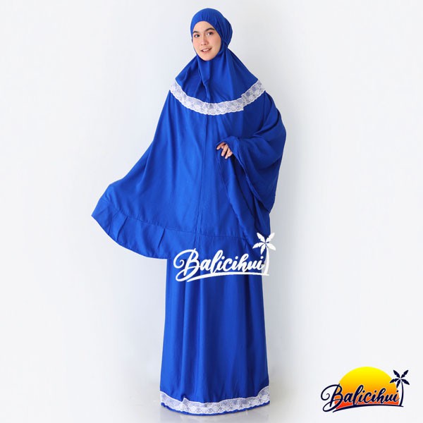 Balicihui Mukena Yasmina Luxury Blue Polos Mukena Bali Dewasa Jumbo