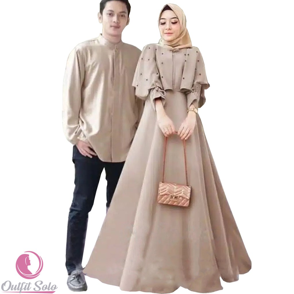 Baju Couple Batik Modern Pasangan Kondangan Kekinian Gamis Kapelan Suami Istri Fashion Muslim Cantik
