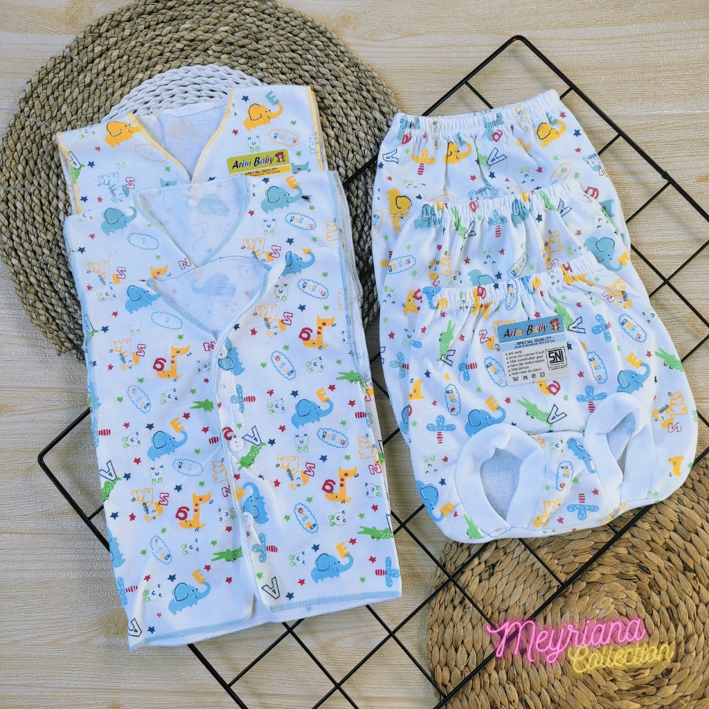 6 PCS Baju Celana Bayi Baru Lahir Setelan 3 Baju Bayi Kutung Tanpa Lengan 3 Celana POP Kacamata Motip Bayi Newborn 0 - 3 Bulan Meyriana Collection