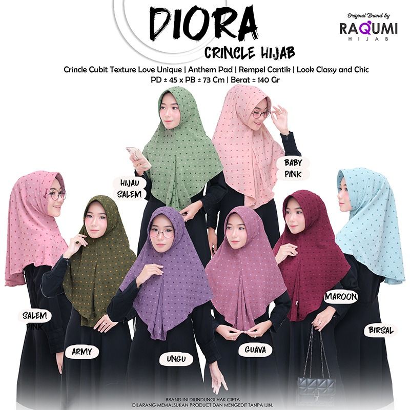 DIORA CIRCLE HIJAB RAQUMI ORIGINAL | JILBAB CUBIT RAQUMI | JILBAB MOTIF RAQUMI | JILBAB PAD RAQUMI