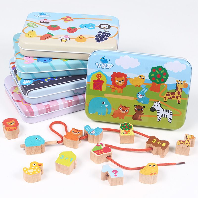 Wooden beads lacing toys / mainan meronce Kayu tinbox