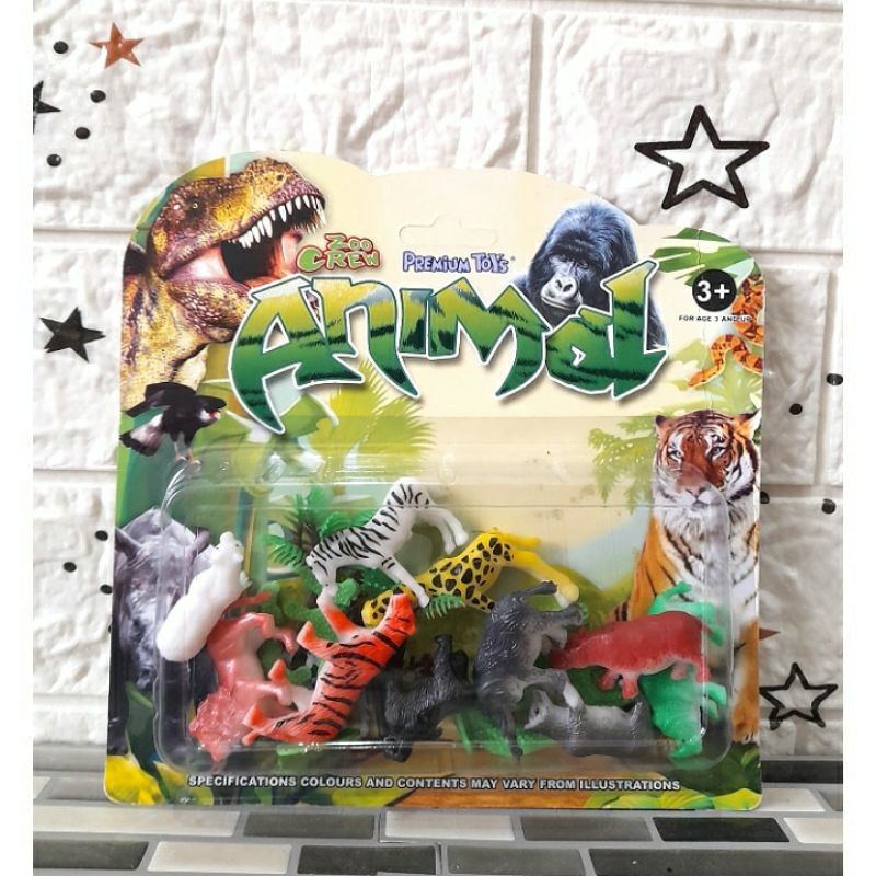 Mainan anak hewan/binatang singa badak gajah harimau murah meriah berbahan karet