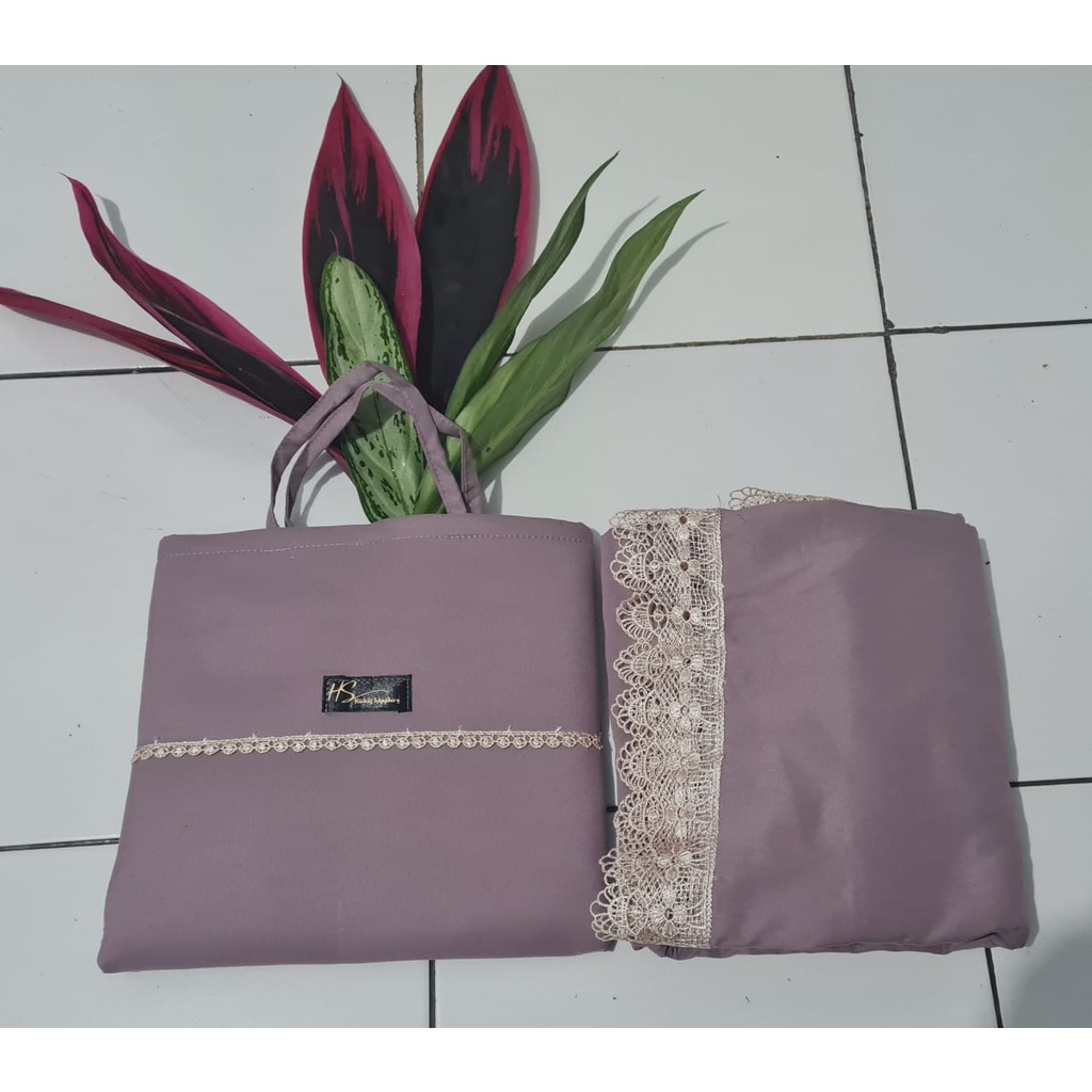 Mukena Travelling 2 in 1 Jumbo Katun Polos Renda Mewah