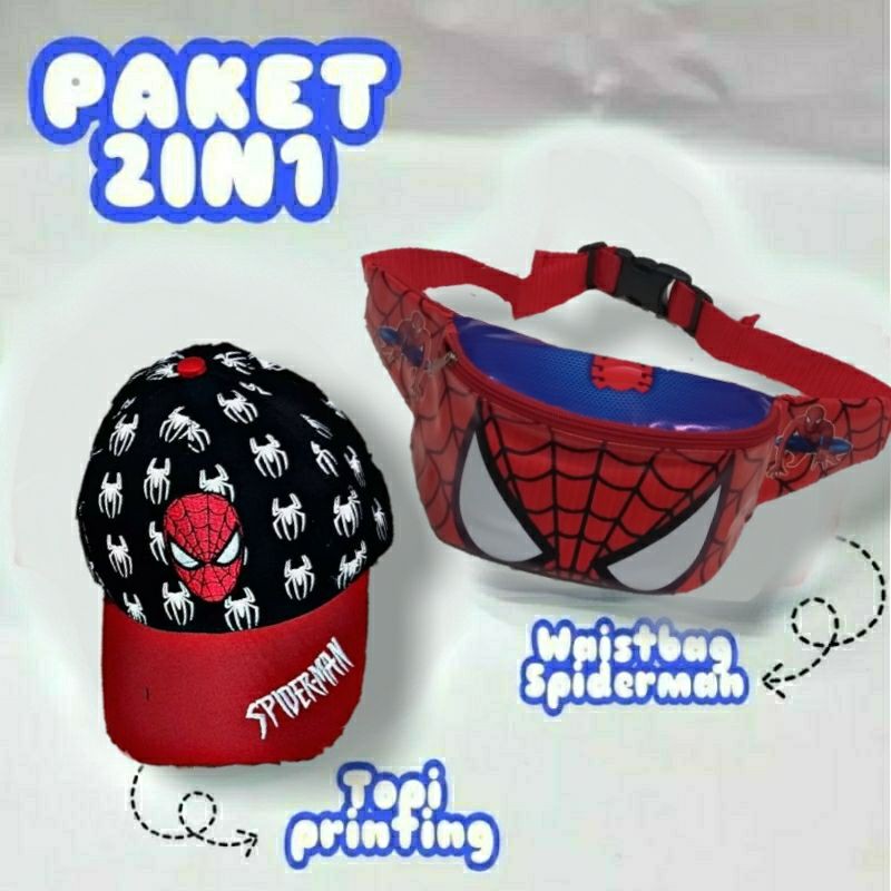 WESTBAG ANAK PAKET 2IN1 WAISTBAG ANAK MOTIF KARTUN DAN TOPI PRINTING