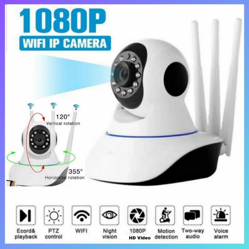CCTV Wifi IP Camera aplikasi V380 CCTV Wireless 2MP Kamera Wireless 1080p HD 3 Antena, 5 Antena