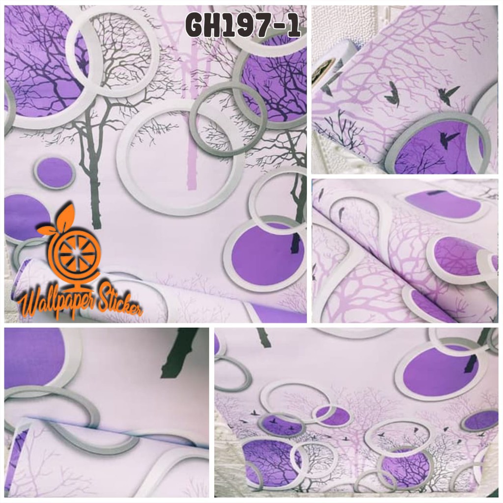 Wallpaper dinding 3d motif elegant / Wallpaper dinding kamar tidur anak wallpaper stiker dinding rumah Motif Kotak 3D Ungu Ukuran 45Cmx10meter-GH197-1