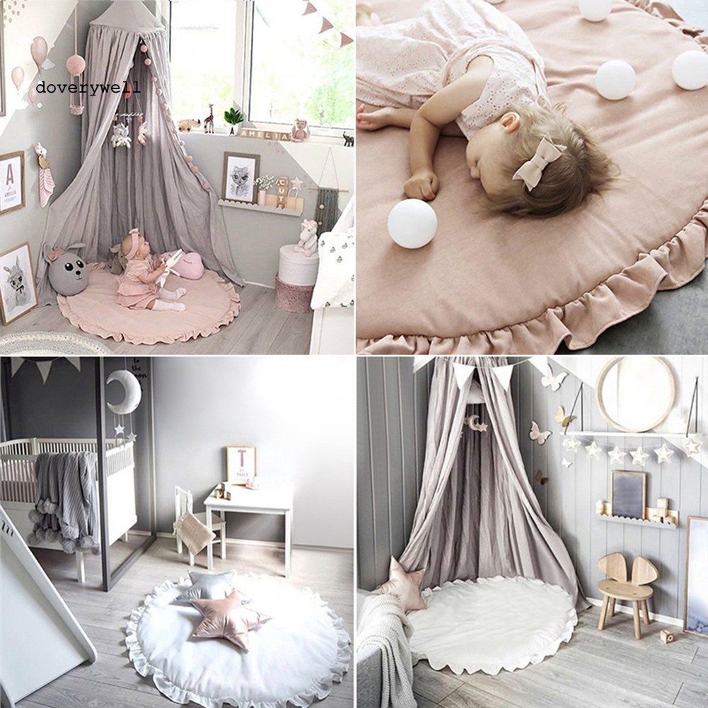 Karpet Alas Lantai dengan Bentuk Bulat dan Ruffle Warna Polos untuk Hiasan Dekorasi Rumah