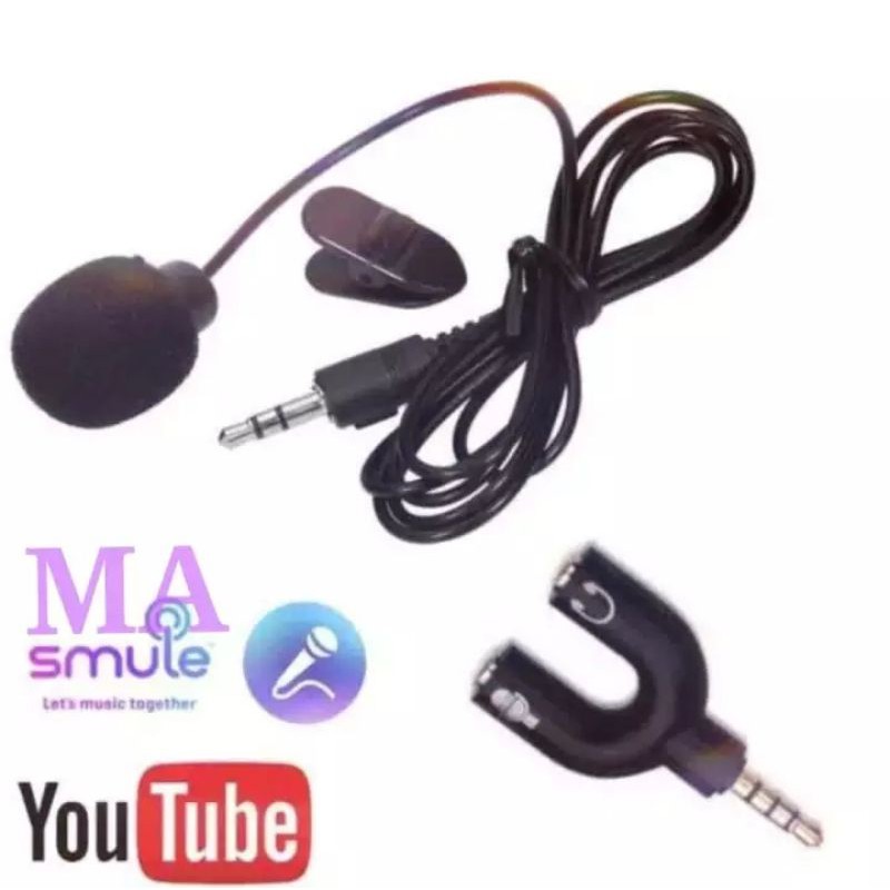 Paket Microphone Clip+ Audio Splitter For Youtuber Vlogger Smule Karaoke PUBG