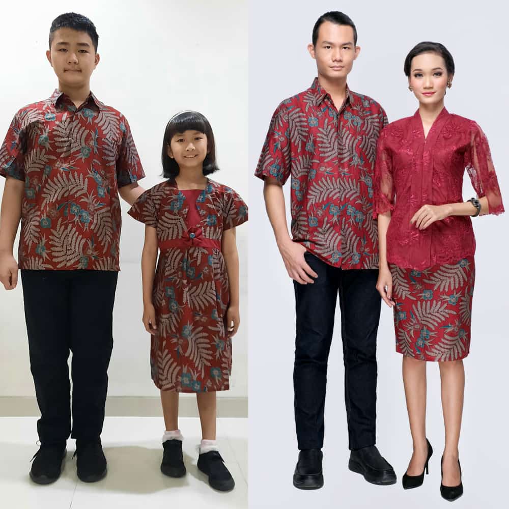 ROSITA BROKAT PENDEK MERAH BATIK COUPLE KELUARGA PASANGAN MODERN JUMBO PREMIUM SARIMBIT AYAH IBU ANAK SET