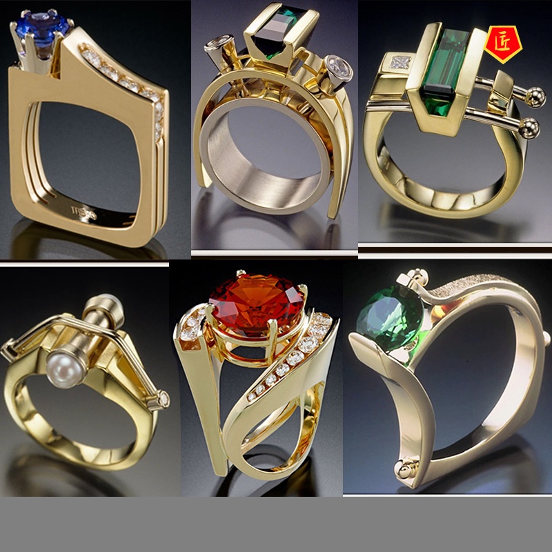 [Ready Stock]Gold Emerald Pearl Modern Ring for Women Creative Fashion