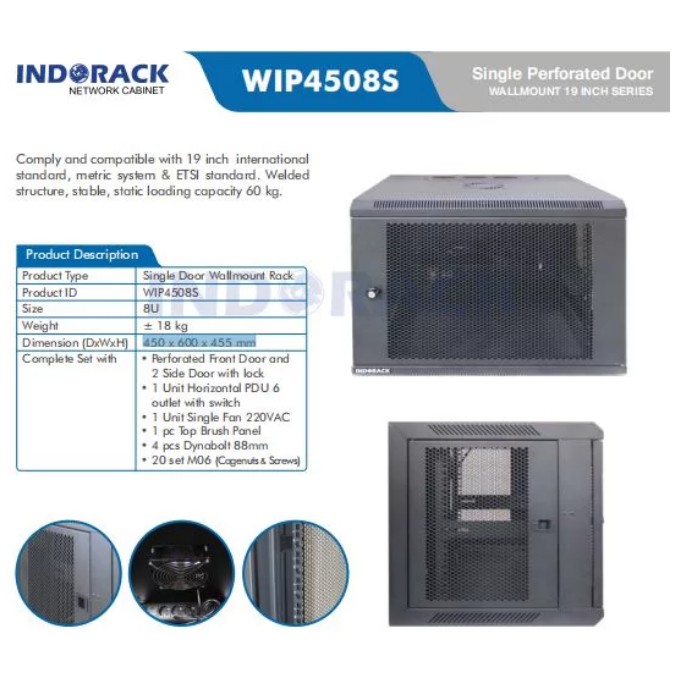 Wallmount Rack WIP4508S Rack Server 8U Single Perforated Door 19 inch Series