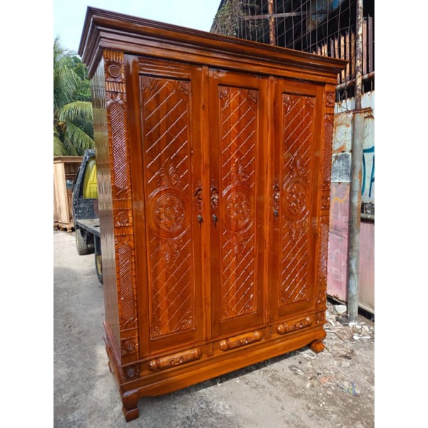 lemari kayu jati pintu 3. laci luar 3. minimalis kunci