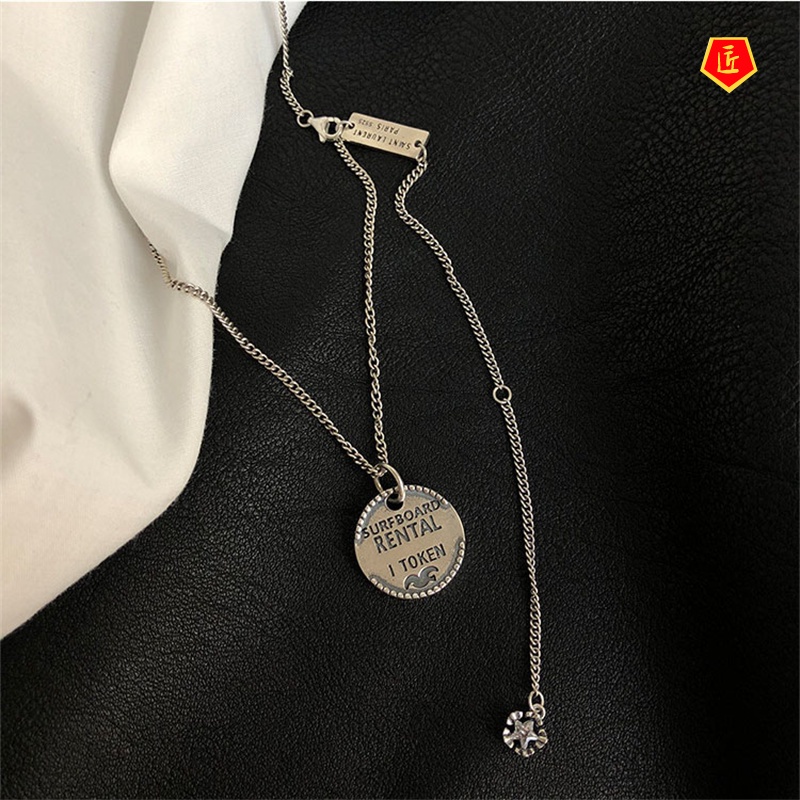 [Ready Stock]925 Silver Letter round Necklace Ins Cold Style Women's Retro Simple