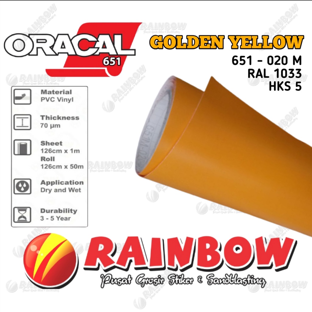 Jual Stiker Sticker Oracal 651 Series Matte Warna Kuning Emas 020