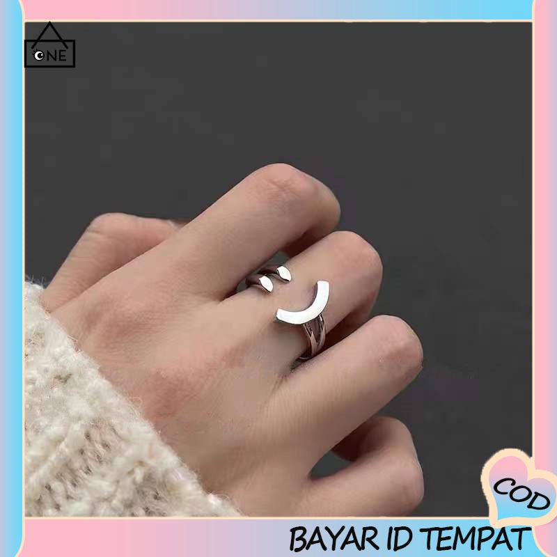 COD❤️Cincin Pembuka Wajah Tersenyum Perak Wanita Desain Unik Fashionable Personalized Adjustable Ring