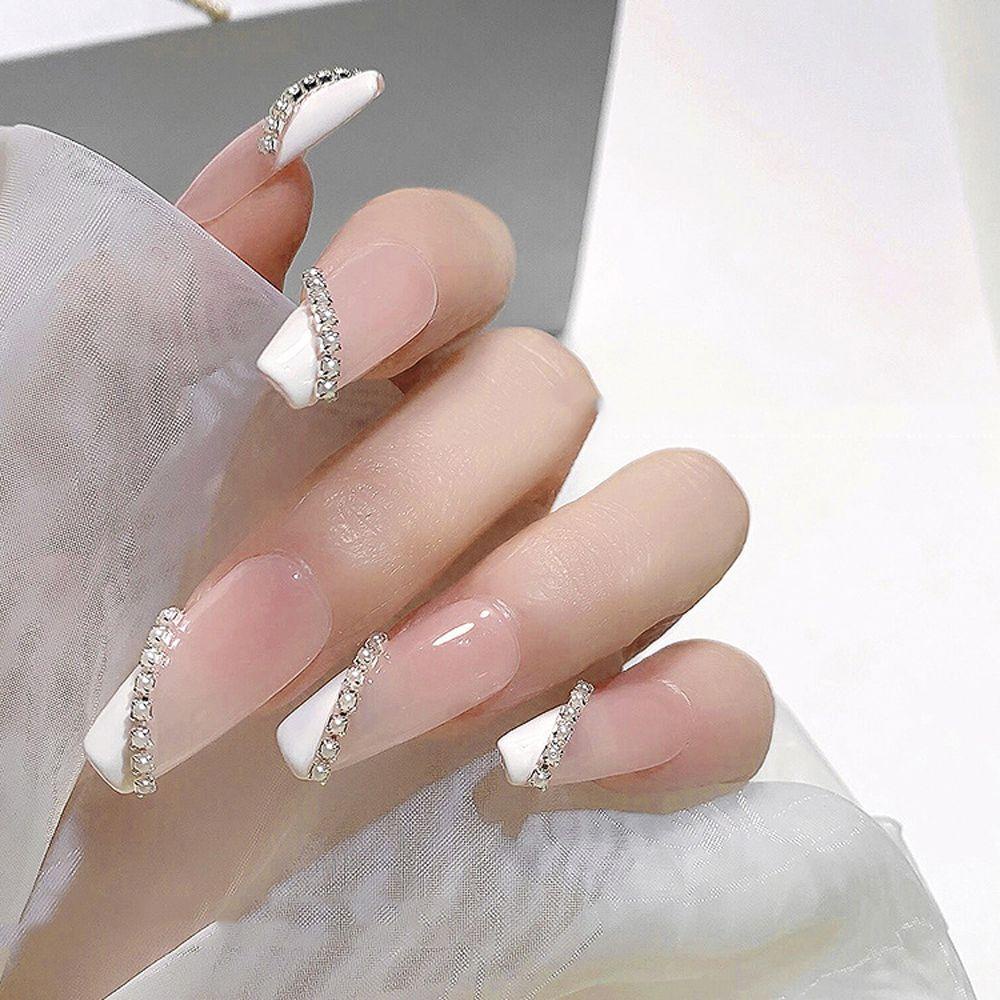 AUGUSTINA Agustina Nail Art Mutiara Rantai 25cm DIY Pesona Kuku Dapat Dipotong Perhiasan Kuku 3D Nail Art Dekorasi