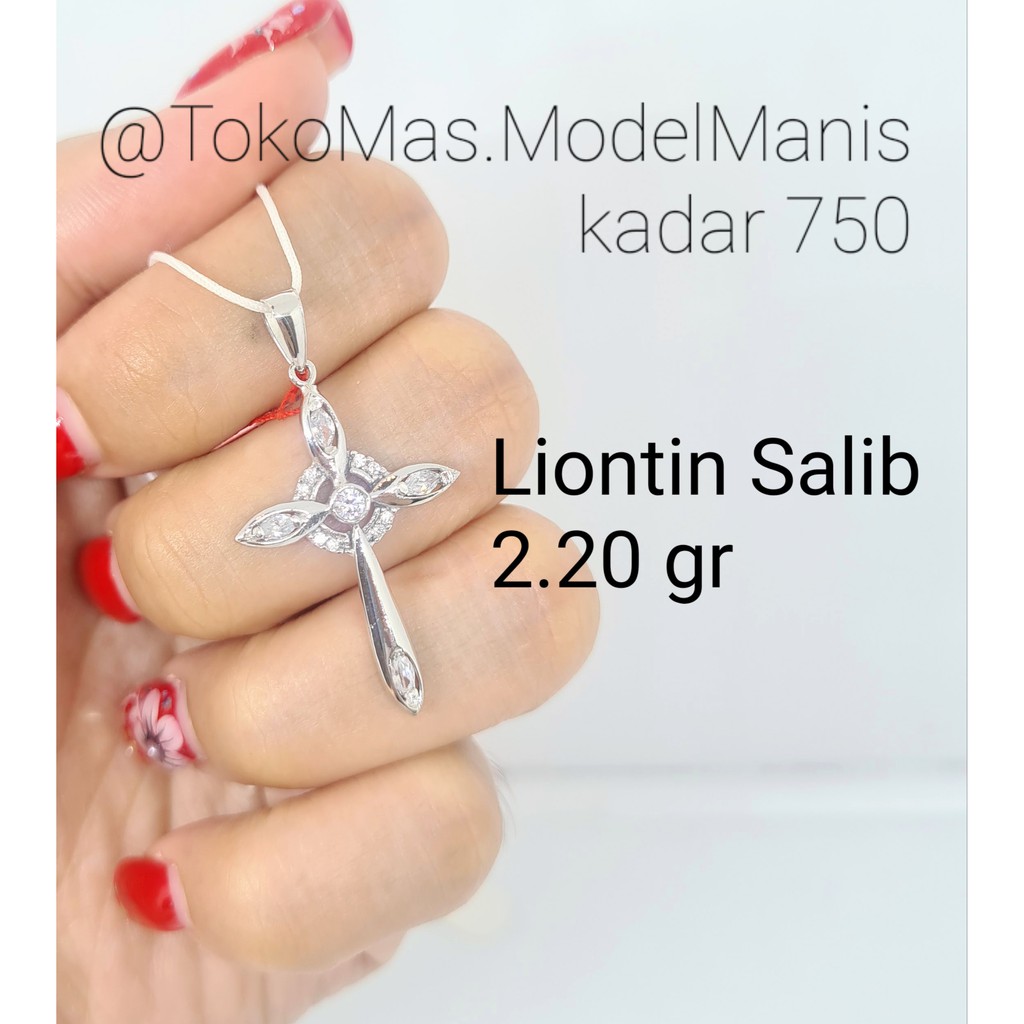 Liontin Salib emas putih asli 750 kadar 17 K