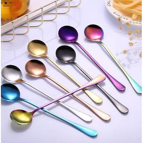 Termurah!! Sendok Teh dengan Gagang Panjang Bahan Stainless Steel Warna Silver